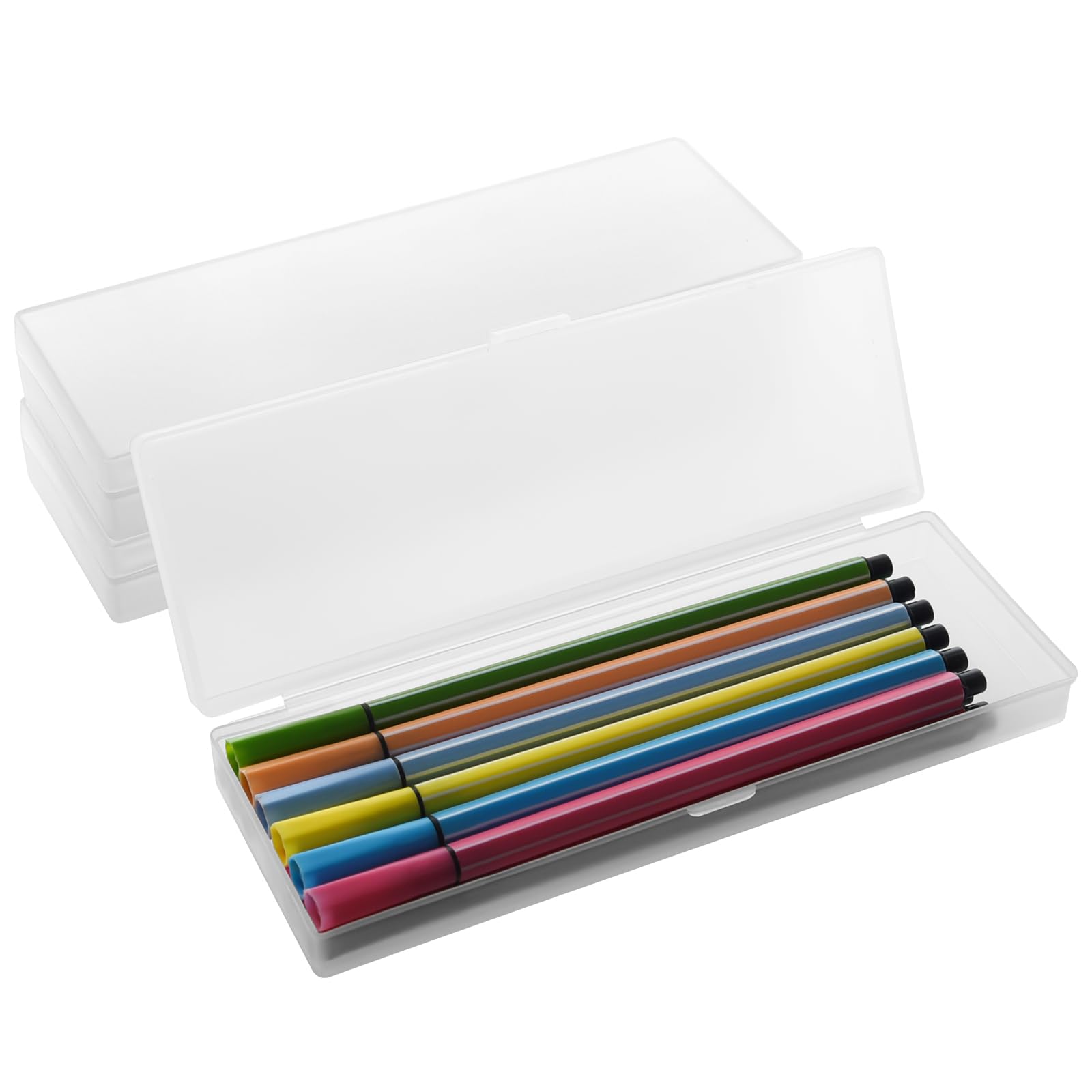 ZneOkoay 3 Packs Small Plastic Pencil Case Clear Boxes Stationery Storage Case with Hinged Lid and Snap Closure for Pencils,Pens and Crayon,Home School Office Supplies (white)