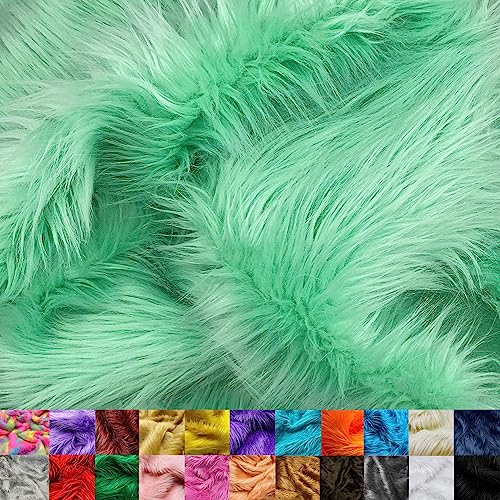 Ice Fabrics Faux Fur Fabric by The Yard - 60 Inches Wide Super Soft and Fluffy Shaggy Mohair Fur Fabric for Costumes, Apparel, Rugs, Pillows, Decorations and More - Mint - Half Yard