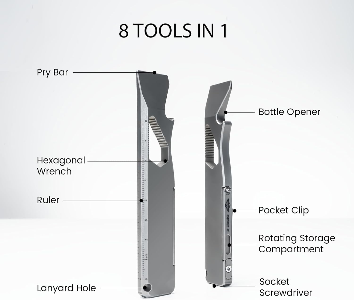 OKNIFE Opry Multitool EDC Ti Pry Bar Set, Bottle Opener, Nail Puller with Hex Wrench, Screw and Pocket Clip - Image 2