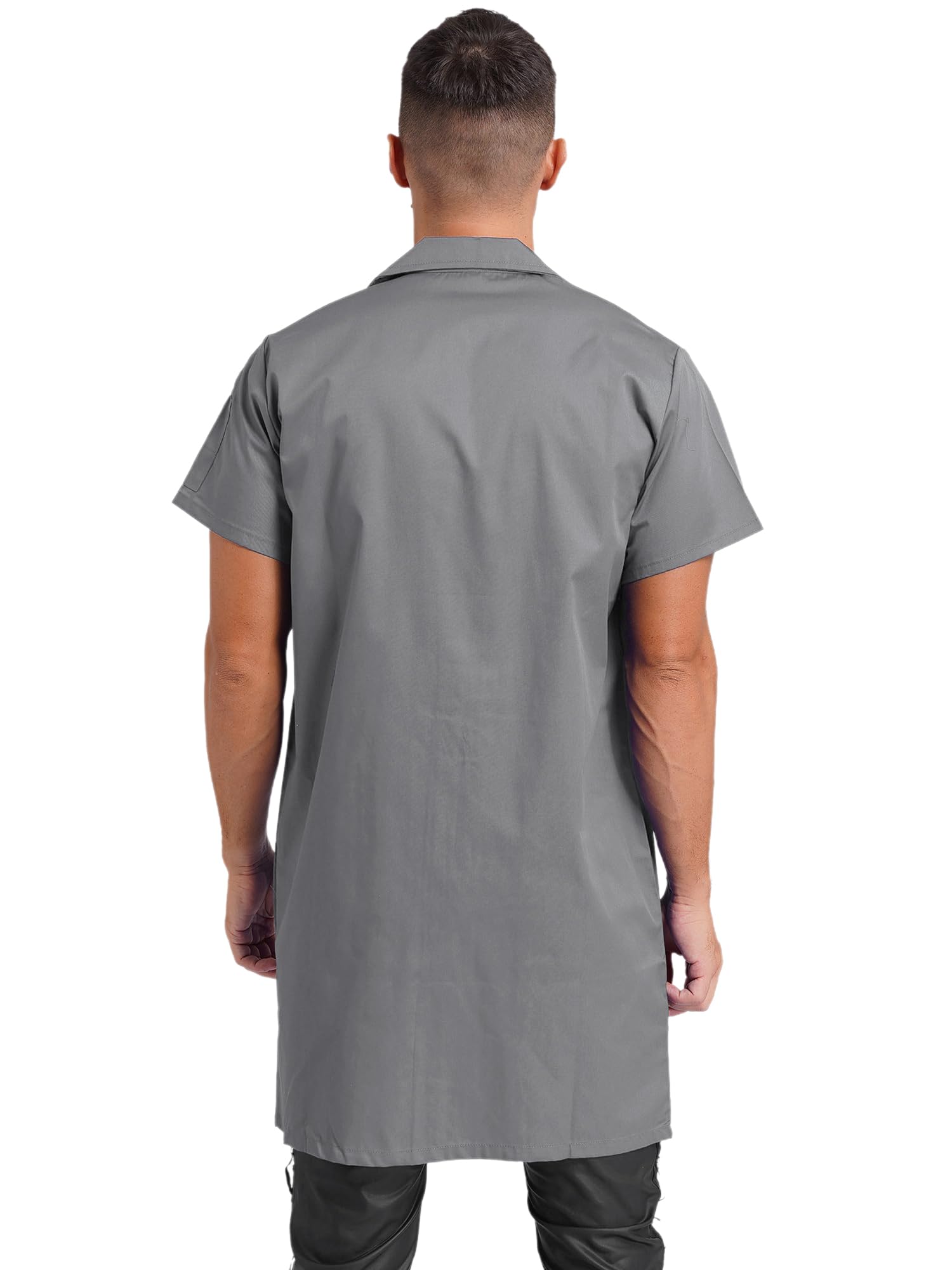 ACSUSS Unisex Uniform Adult Jacket Wear Resistant Work Coat Short Sleeve Dustproof Lab Coat Gray XX-Large