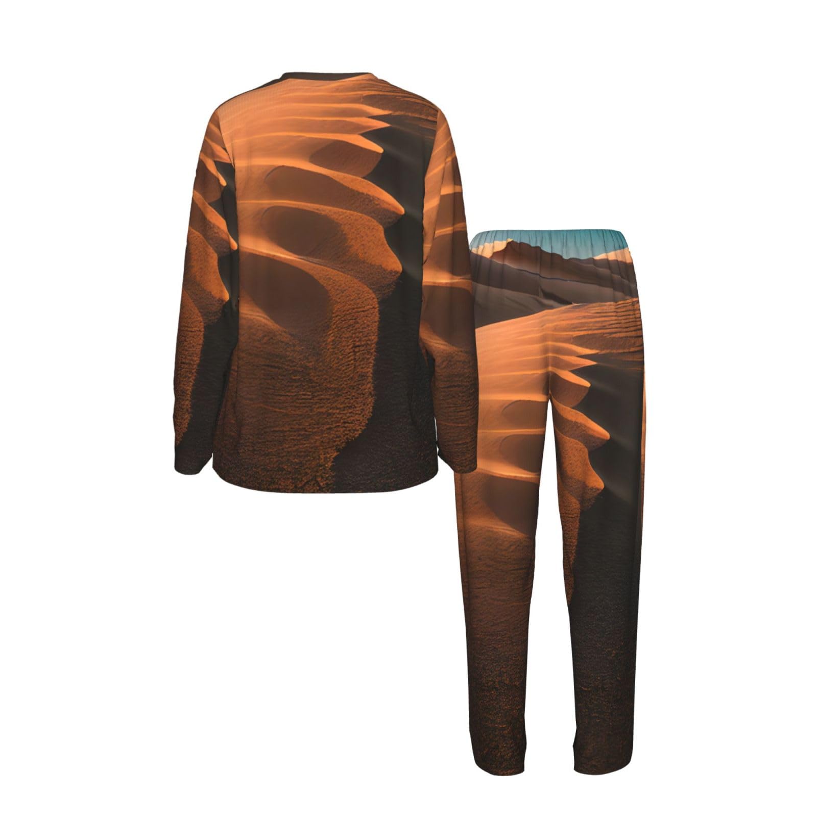 Pigiama da donna a maniche lunghe con stampa di dune di sabbia, morbido pigiama da spiaggia, vacanze, biancheria da notte, regalo casual