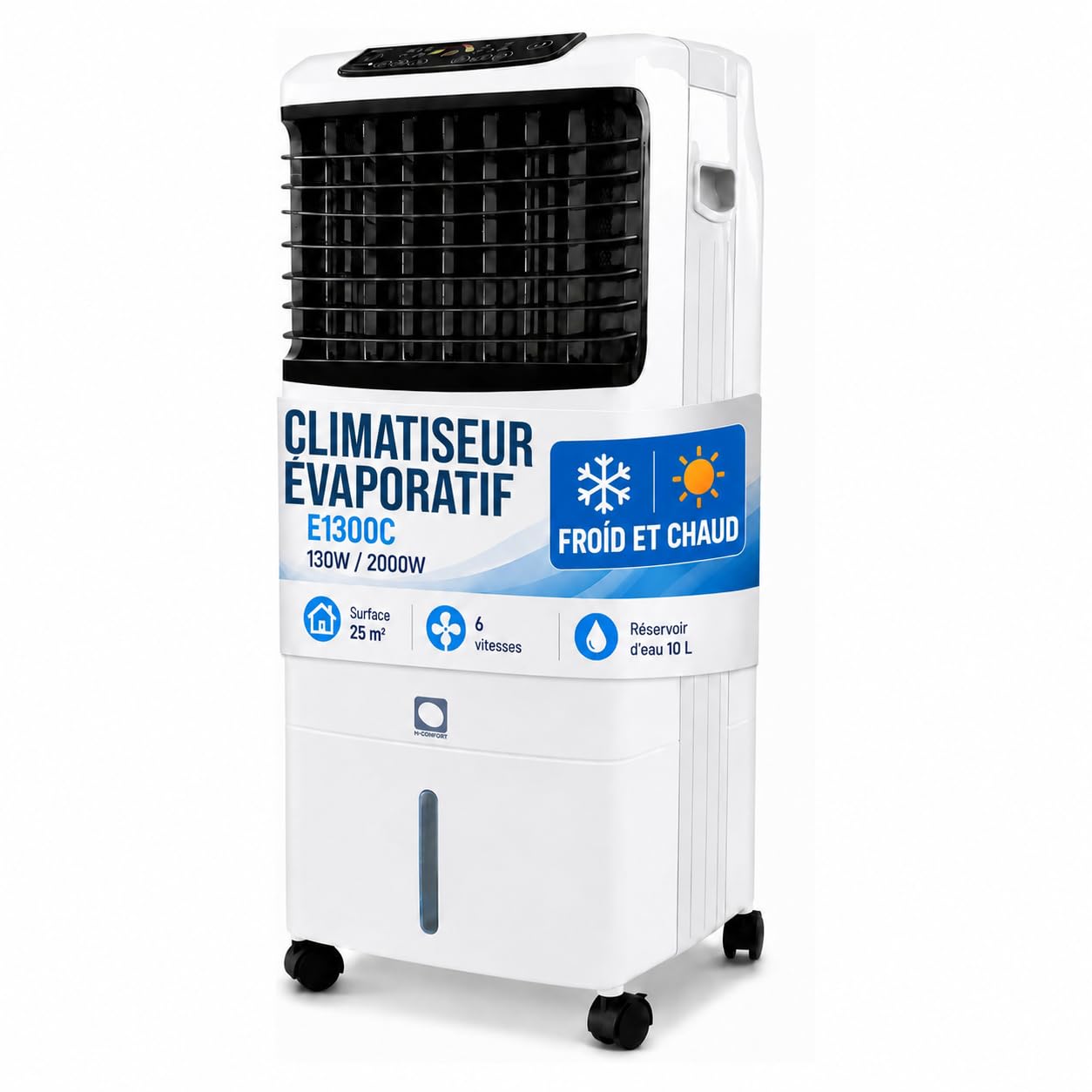 Climatizador Evaporativo VONALA E1300C – Enfriador de Aire y Calefactor 2 en 1 con Ionizador, Depósito 10L, 6 Velocidades, Mando a Distancia, Modo Calor y Frio
