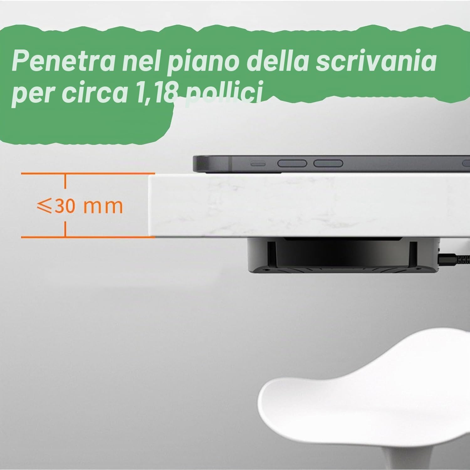 Caricatore wireless invisibile, caricatore QI da 22-32 mm sotto il tavolo, ricarica wireless da 10 W per tutti i dispositivi standard Qi per bar/tavolo da caffè/scrivania (Color:Nero)