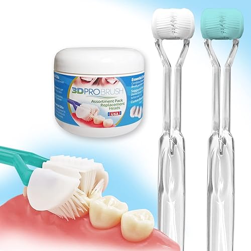 3D PRO BRUSH | 2 cepillos de dientes de 3 lados | 3 veces triple limpieza + masaje de encías suaves | Paquete de 14 cabezales de repuesto | Raspador