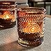 WDHODEC Glass Votive Candle Holders Amber Set of 12, Tea Lights Candle Holder for Wedding Table, Votives for Birthday Christmas Party Decor