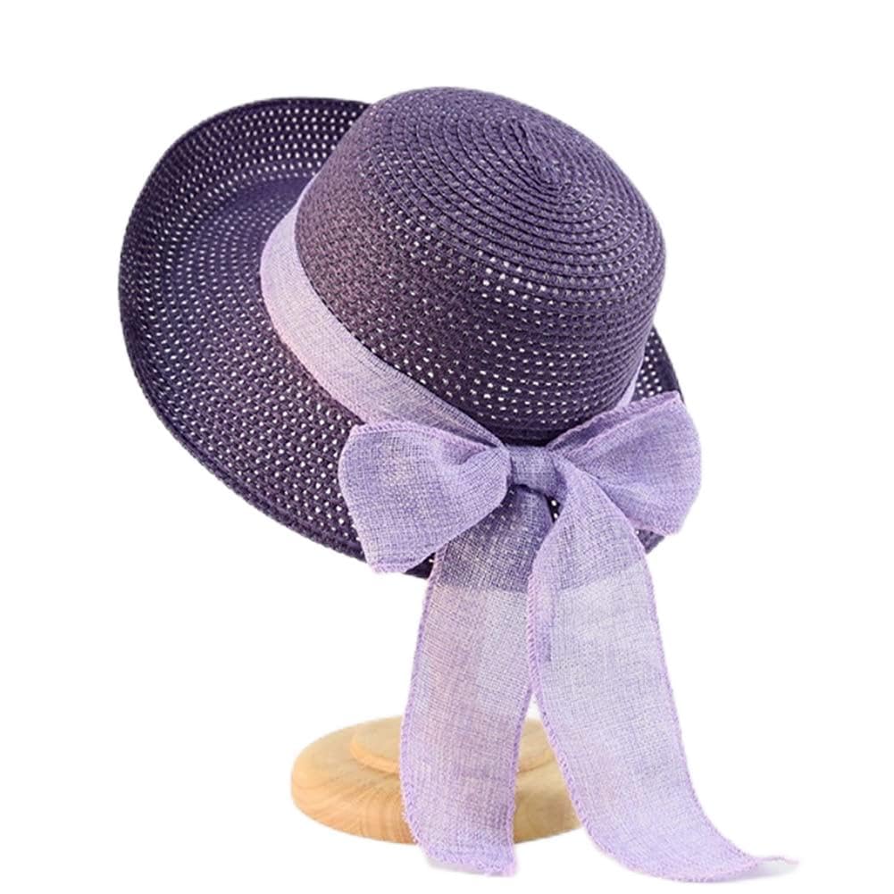Sombreros de Verano para Mujer, a la Moda, de Paja, con Lazo, para Playa, Informales, de Copa Plana (código D)