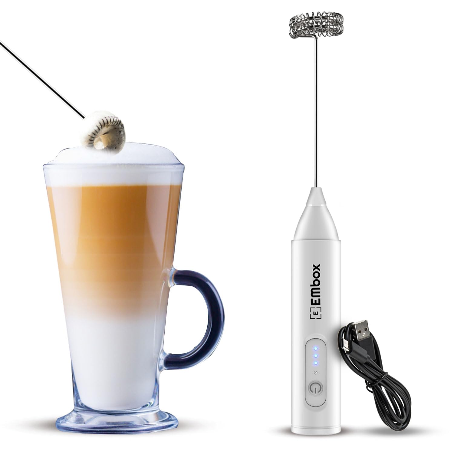 EMBOX Milk Frother Handheld Coffee Frother Blender-USB Rechargeable Electric Coffee Beater for Cappuccino-Whisker Electric Blender for Milk Egg (White-1 Whisk) (B0DF5CM27S) Amazon Price History, Amazon Price Tracker