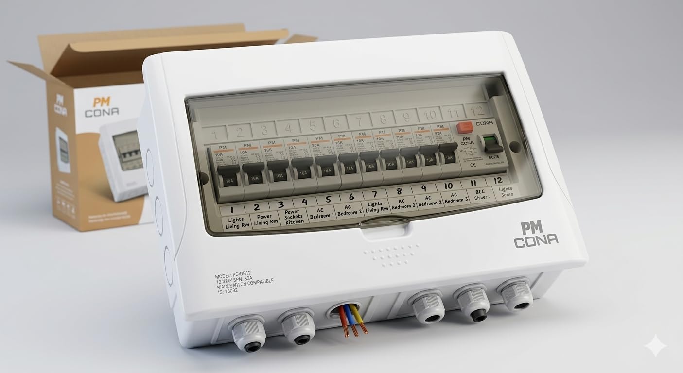 PM CONA 6/8 Way SPN Distribution Board with Pre-Installed MCBs | Single Phase Electrical Distribution Box | Modular DB for Home, Office & Commercial Use | White-image-36