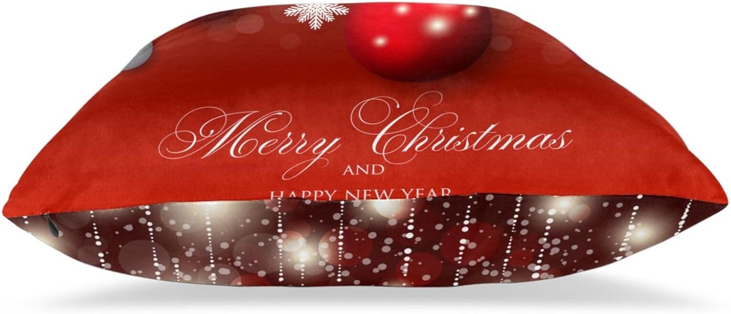 Pillow Covers Christmas Red Snowflake Ball Set of 2 Pillowcases Square Cushion Cover Throw Pillows Case Decorative for Sofa Couch Home Bedroom Chair Car Indoor Outdoor 18x18 Inches