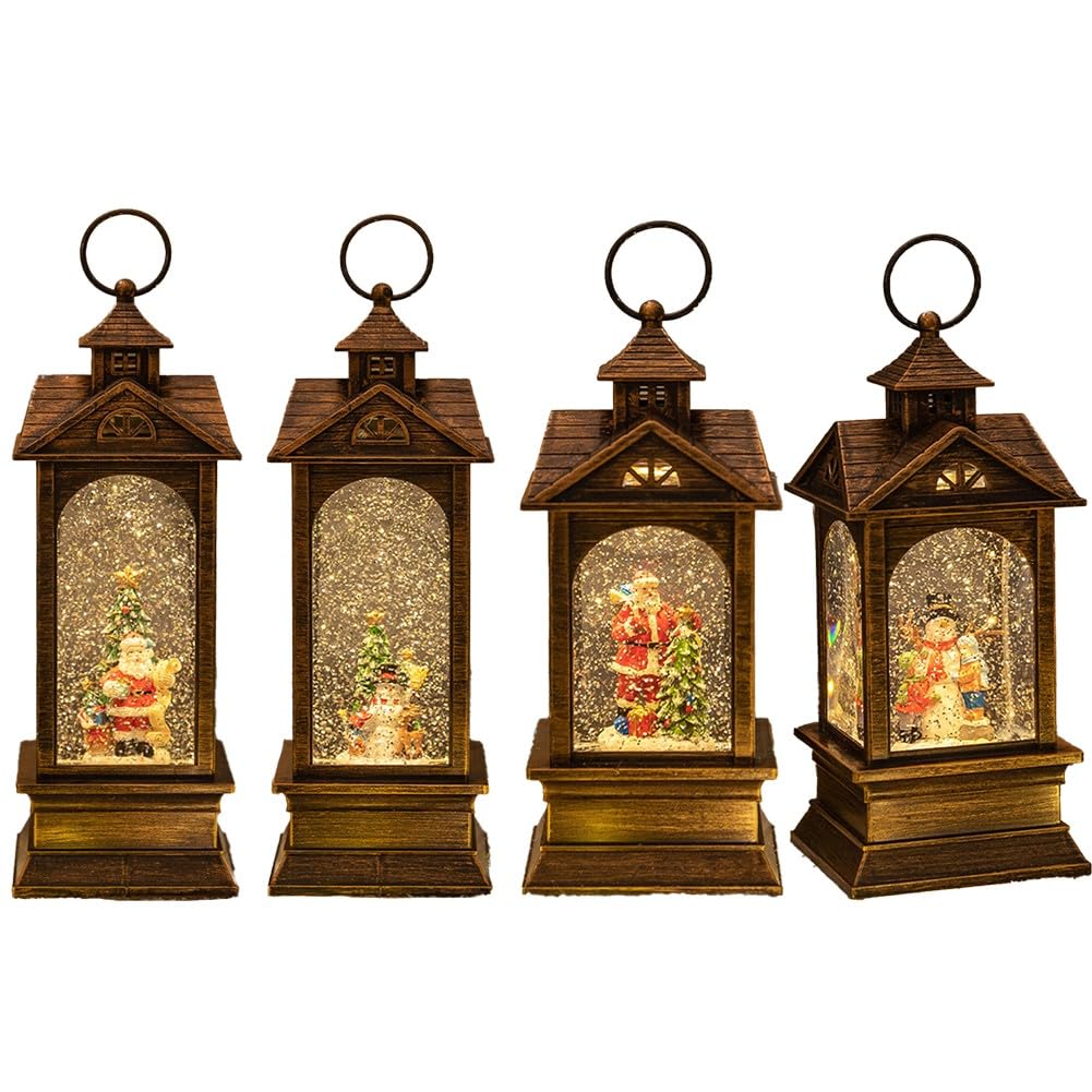 Vintage Christmas Lantern pozytywka ze światłem LED i świąteczną melodią, brązowa plastikowa dekoracja świąteczna i lampka nocna, mała, 23,5 cm