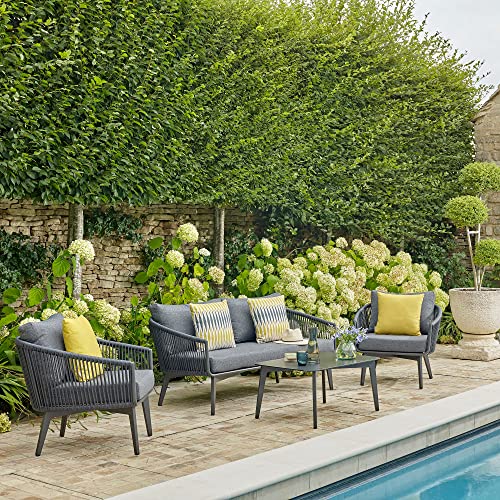 Image of DEVOKO Patio Furniture Set, 4 Pieces Porch Backyard Garden Outdoor Rope Sofa Furniture Set and Table Conversation Set (Dark Grey)