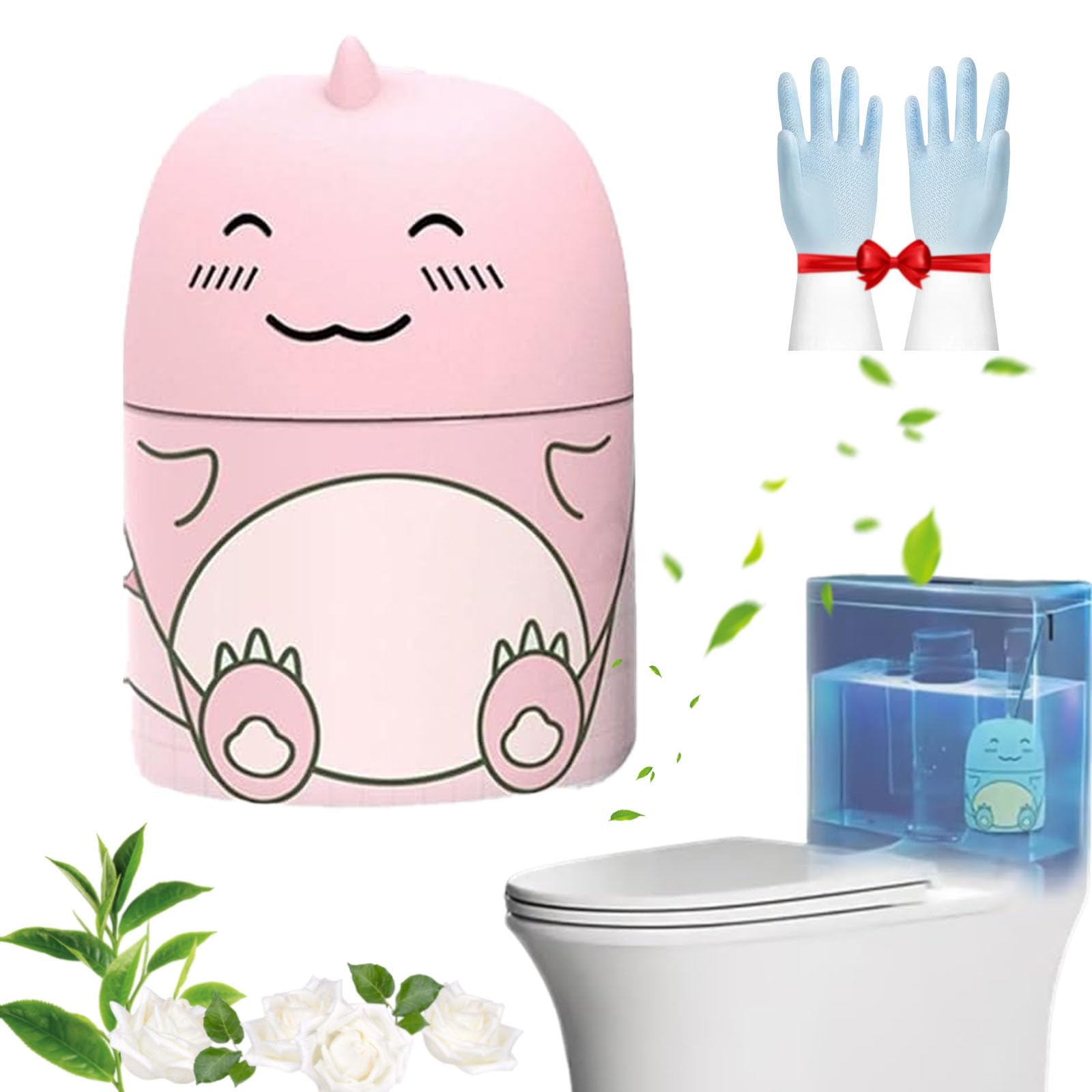 Toilet Cleaner & Toilet Deodorizer Wonder, Cute Dinosaur-Shaped Cleaning Tank Cleaner, Bathroom Toilets Bowl Cleaners Bottle with Ocean, Jasmine, and Peach Scent Leaving Looking Fresh (1, Pink)