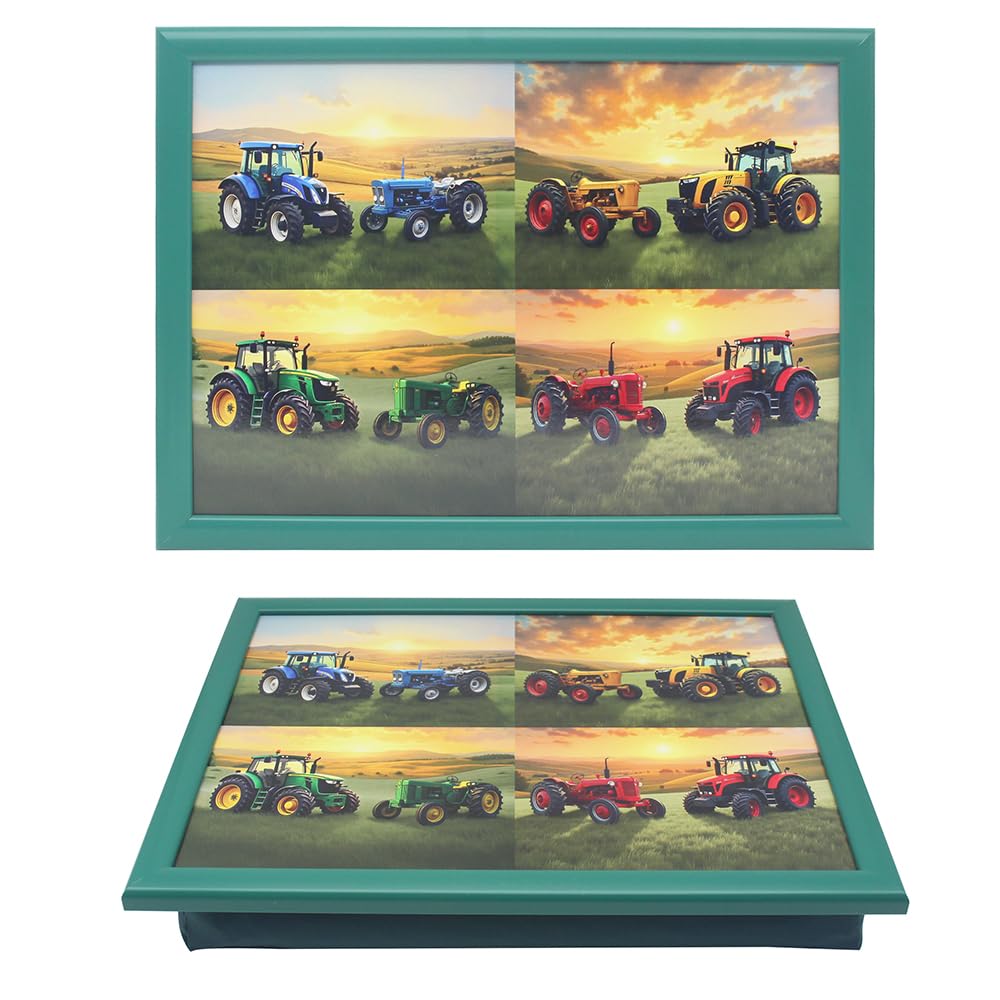The Leonardo Collection Tractors Wooden Kitchenware Tractors Laptray For Food Serving & Breakfast | Comfortable Lap Trays With Bean Bag Cushion | Durable Lap Trays For Eating On Lap For Adults