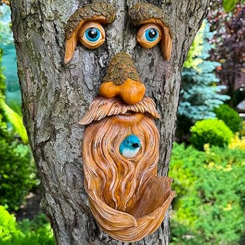 Mood Lab Tree Faces Decor Outdoor - Old Man Bird Feeder - Tree Hugger Garden Decoration - Yard Art Statues Cover