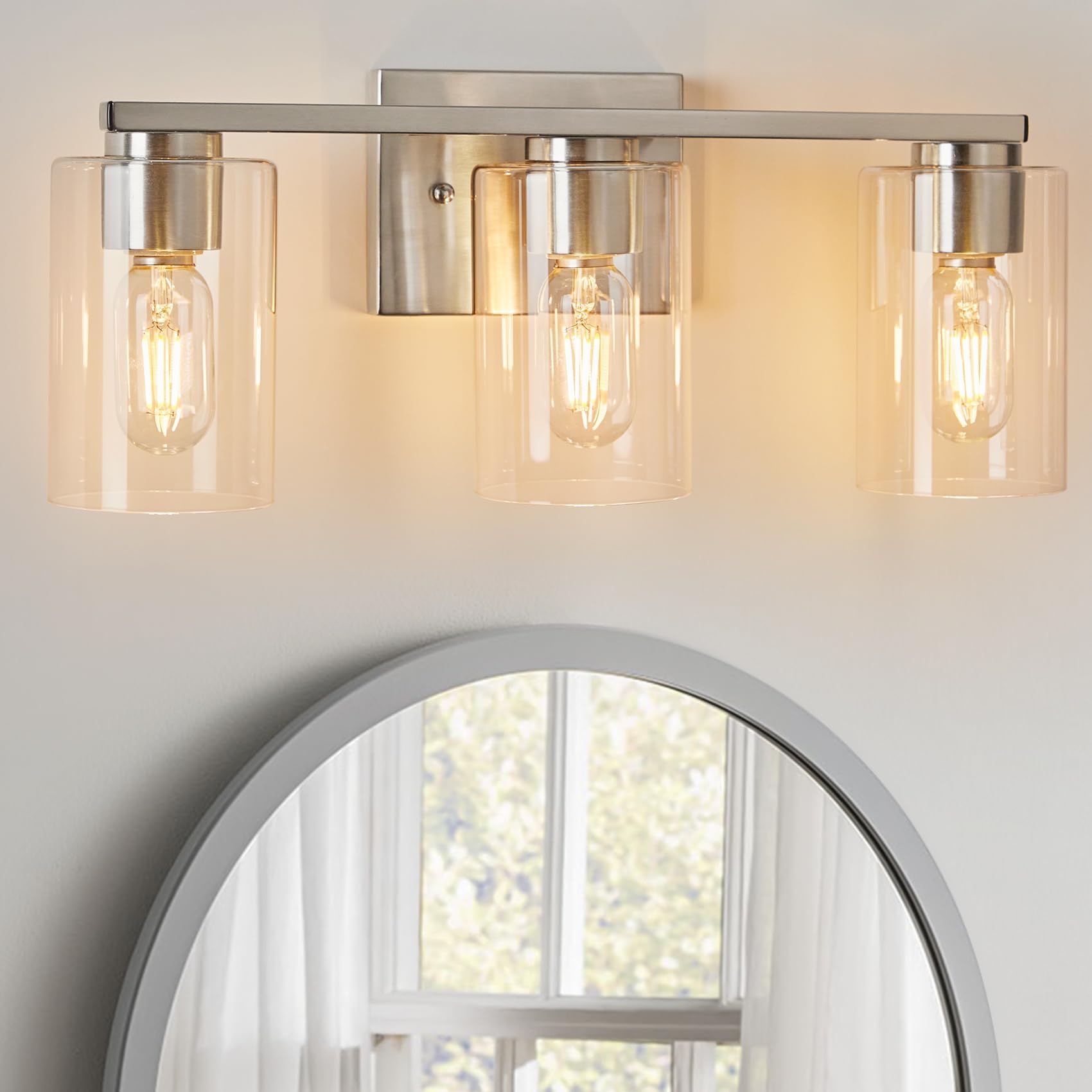 A1A9 3-Light Bathroom Vanity Light, Modern Brushed Nickel Wall Lights with Clear Glass Shades ...