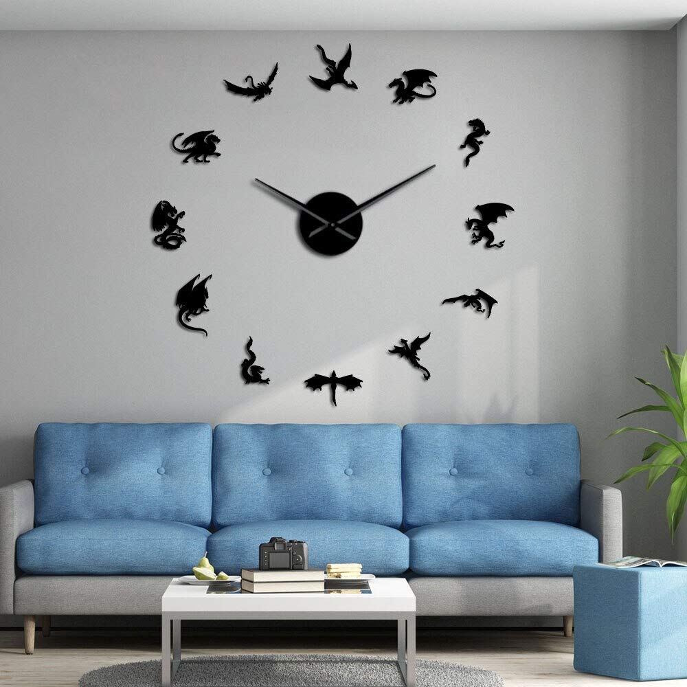 Grande horloge murale dragon noir idée cadeau idéal art fiction