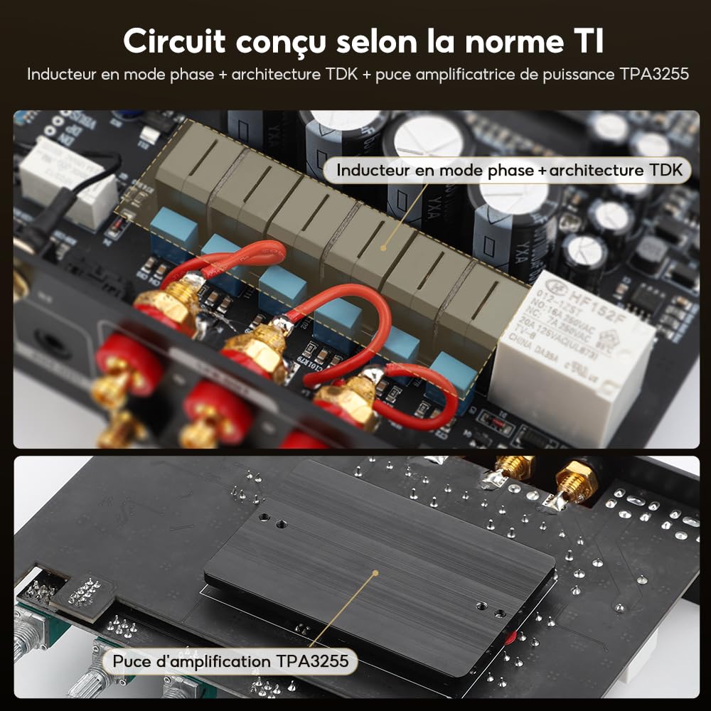 AIYIMA B07 amplificateur Bluetooth 5.2 TPA3255 2.1 canaux Caisson de Basses 300Wx2 + 300W pour Haut-parleurs de bibliothèque de Bureau à Domicile caissons de Basses avec Alimentation auxiliaire