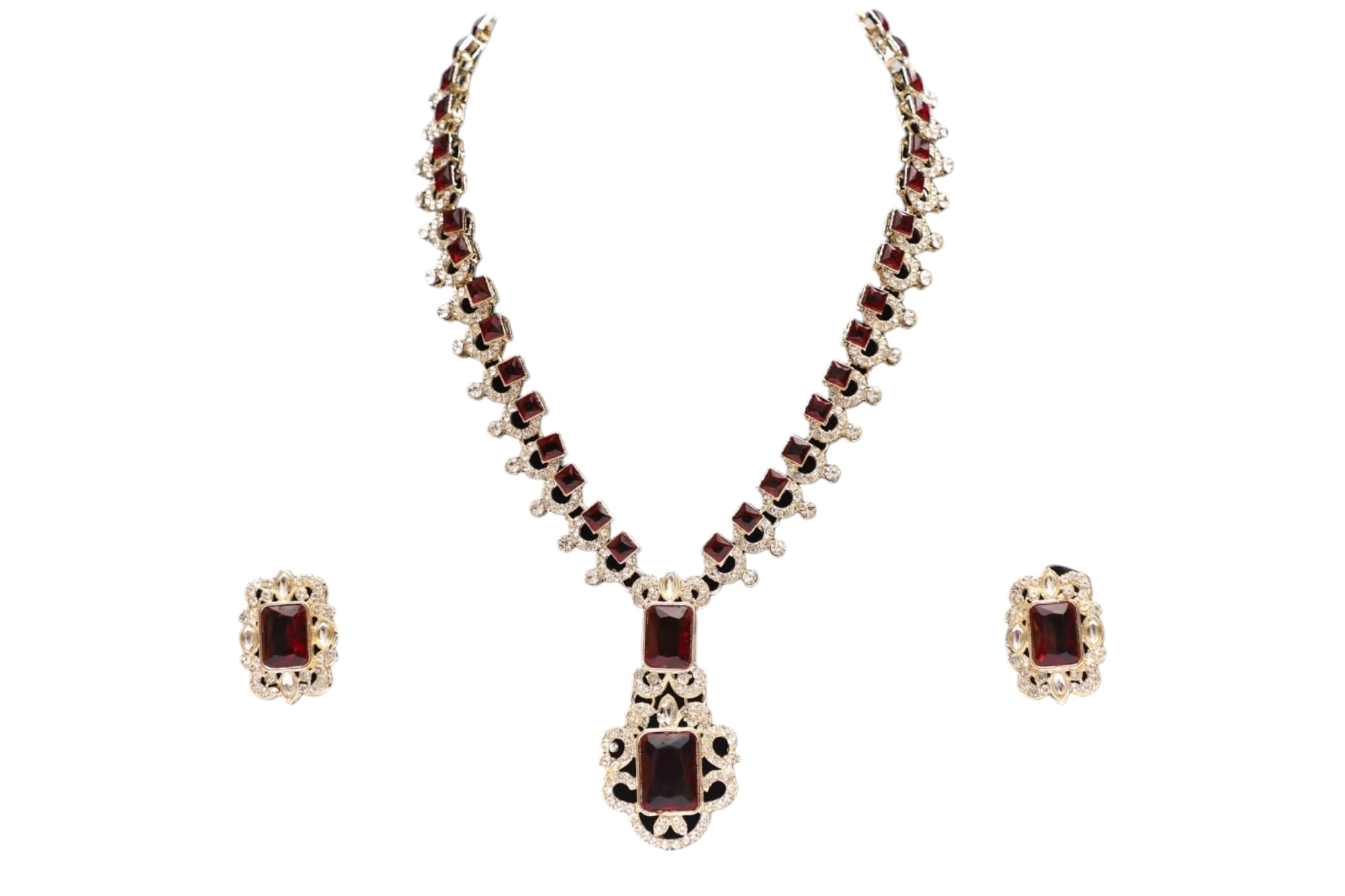 Neeta Ambani Red Emerald Necklace Set for Women & Girls | American Diamond Necklace with Earrings Set (B0DHXVT4YN) Amazon Price History, Amazon Price Tracker