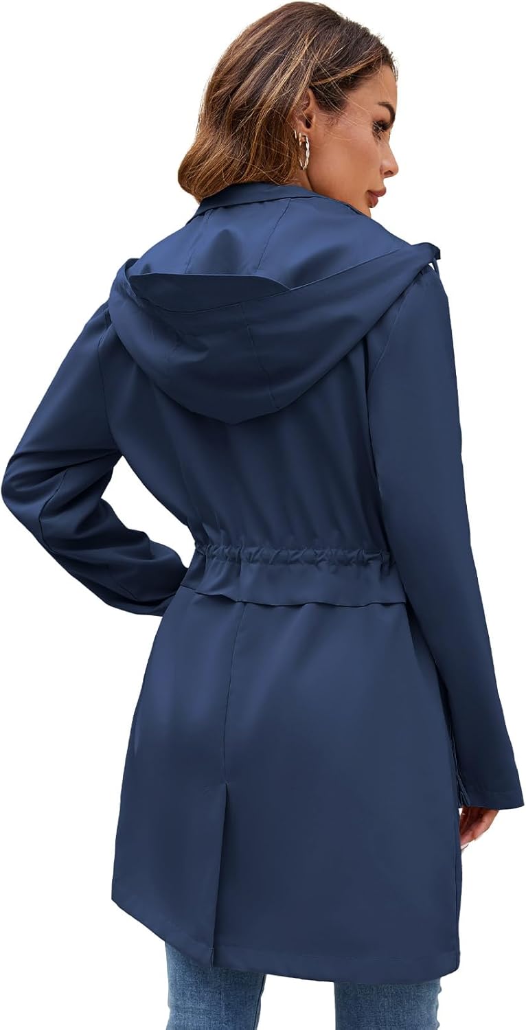 Womens Rain Jacket with Hood, Long Rain Coat for Women Waterproof Trench Coat Lined Windbreaker Fall Jacket - Image 3