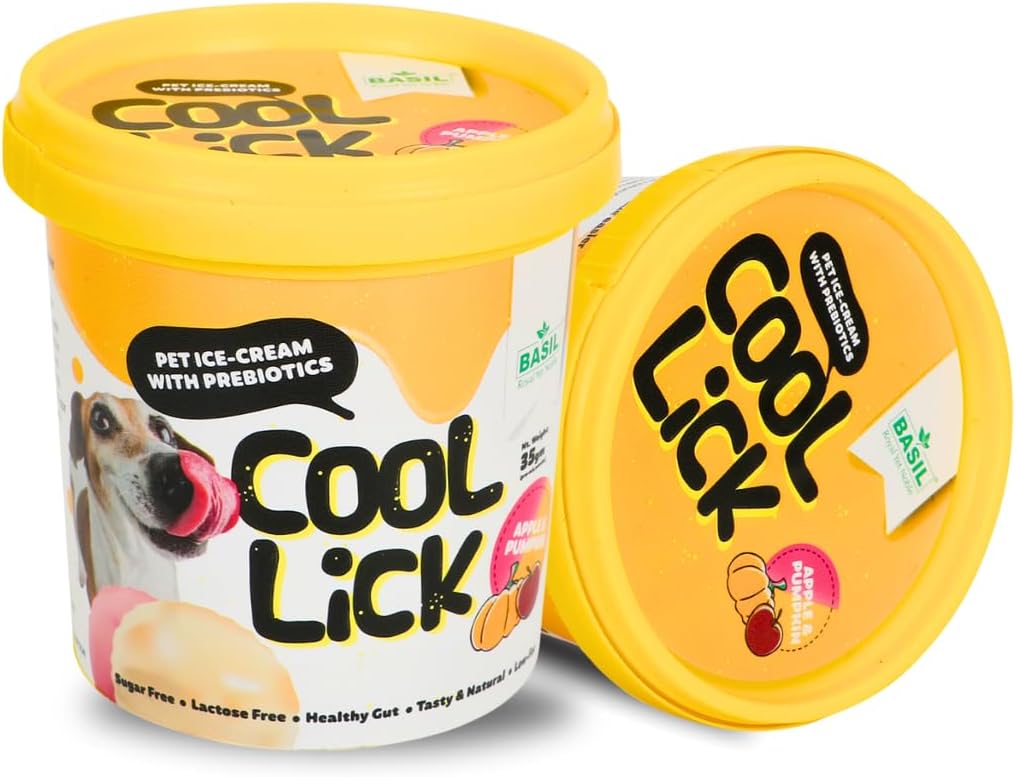 Ice Cream Treat For Dogs With Added Prebiotics, Cool Lick Premix Ice Cream | Pack Of 4 Cups | Each 35 Grams (Apple & Pumpkin), All Life Stages, Powder