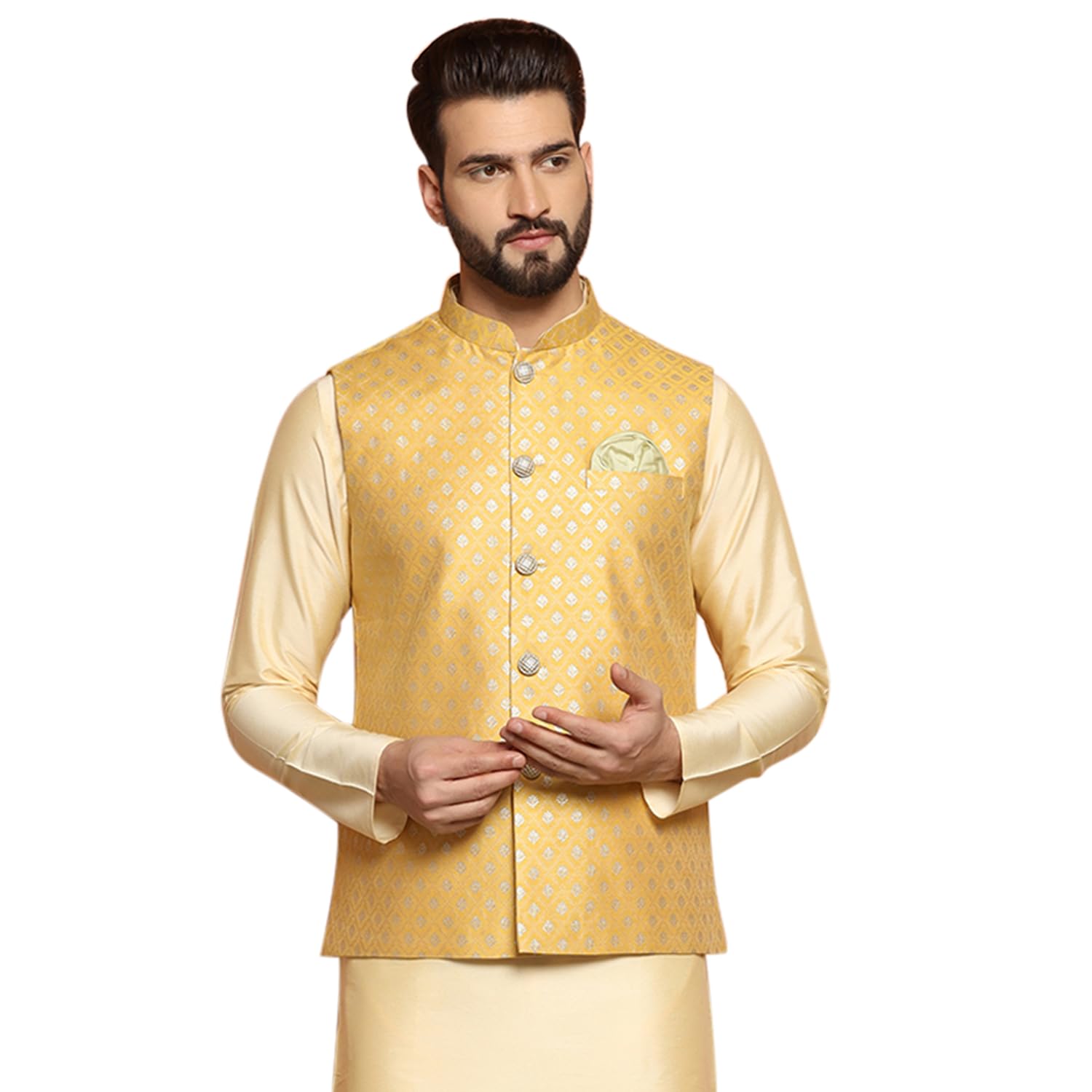 Men's Ethnic Wear Regular Fit Embellished Cotton Nehru Jacket-image-2
