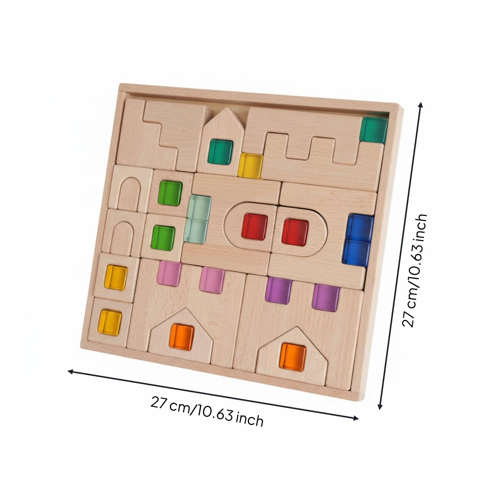 Kinder Lernbaustein Holzpuzzle Bausteinspiel Steckspiel Formensortierer Pädagogisches Spielzeug aus Buchenholz mit, Buchenholzschloss Mit 19 Gelee-Steinen