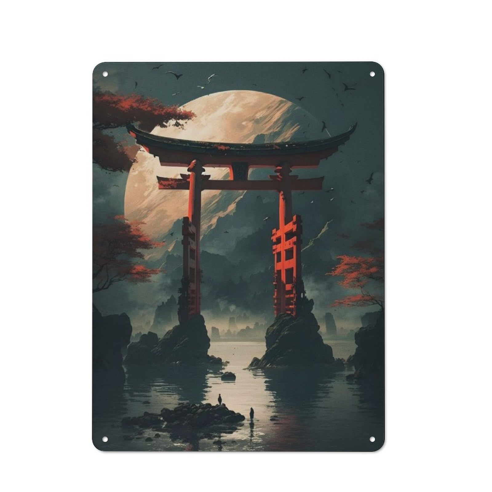 Junmoney Torii Gate And Planet 40X30cm Vintage Metal Plaque With For Garage Or Workshop, A Christmas Gift For People Styling Garage And Workshop