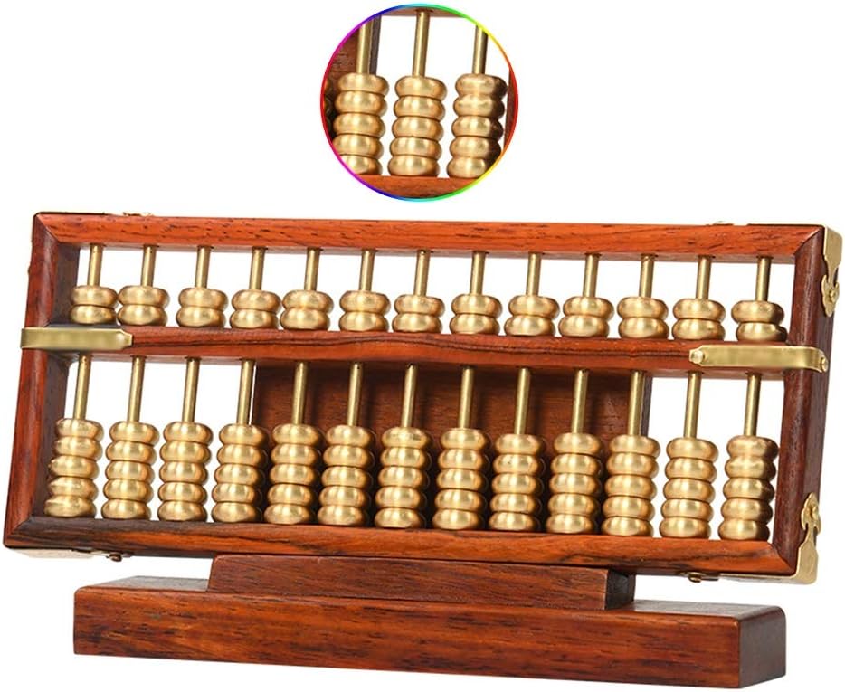 Vintage-Style Abacus, Wooden Abacus, Copper Beads Art Collection Home Decoration Small Metal with Base
