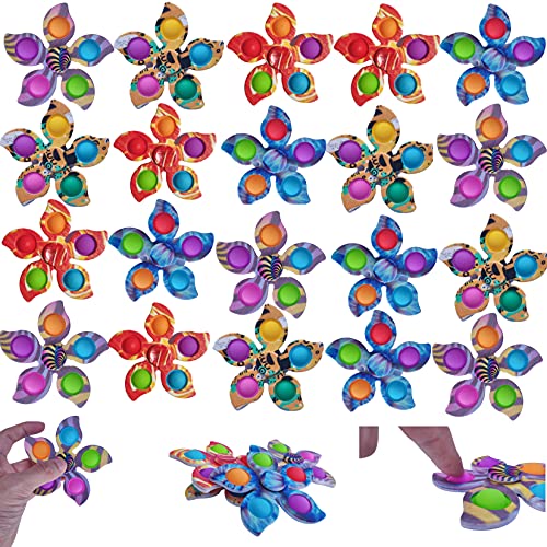 PoSeitiks 20PCS Pop Fidget Spinners, Colorful Flower-Styled Push Bubble Sensory Toys, Silicone Stress Relief Toys for Kids and Adults, Squeeze Toy ADHD Autism, Red, Yellow, Blue, Purple