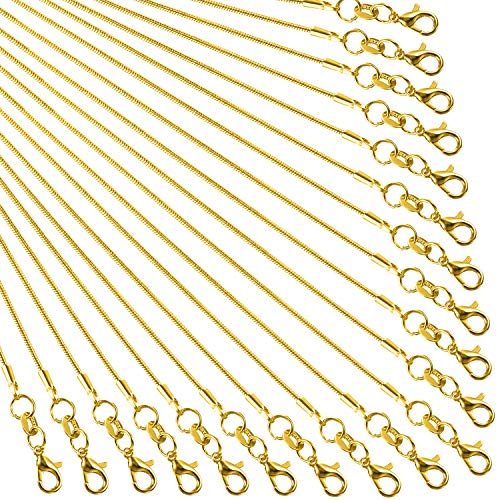 TecUnite 24 Pack Gold Plated DIY Snake Chain Necklace with Clasp for Jewelry Making, 1.2 mm (18 Inches)