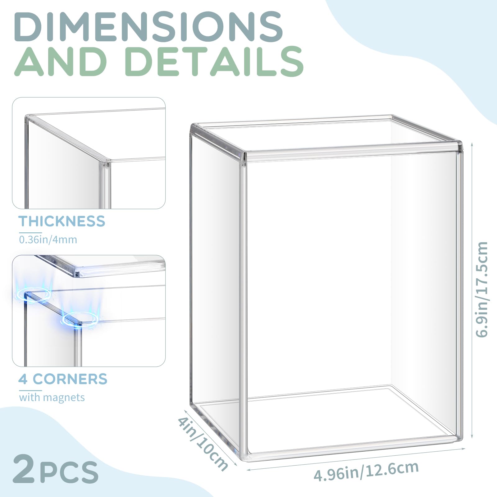 Vercraft Acrylic Display Case for 4 Inch Figures, Comes with Magnetic Lid and Crystal Clear Case, 4mm Thick Crystal Acrylic Action Figures Protector(2 Pcs)