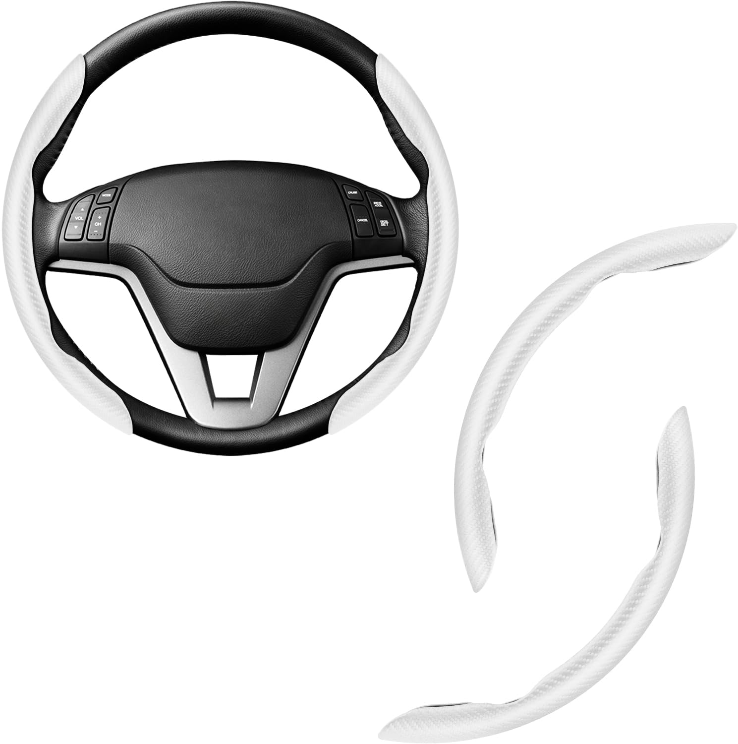 Amiss 2pcs Carbon Fiber Anti-Skid Steering Wheel Cover, Waterproof &amp; Segmented Butterfly Design, Universal 99% Vehicle Wheel Cover Protector, Car Interior Accessories (White-2pcs)