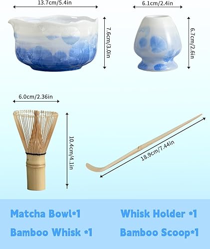 Miniatura 5 de Juego de matcha de flores de cristal natural, 4 piezas de grado alimenticio con cuenco con boquilla, batidor de matcha, cuchara y soporte de