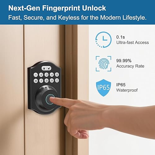 Miniatura 3 de Cerradura inteligente de puerta de entrada sin llave, cerradura de puerta de entrada sin llave con teclado, control de aplicación, bloqueo Mate negro