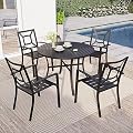 Sophia and William Patio Dining Set, 5 Piece Metal Outdoor Furniture Table and Chairs Set with 1.57" Umbrella Hole, 42" x 42" Round Patio Table and 4 Metal Dining Chairs, Black