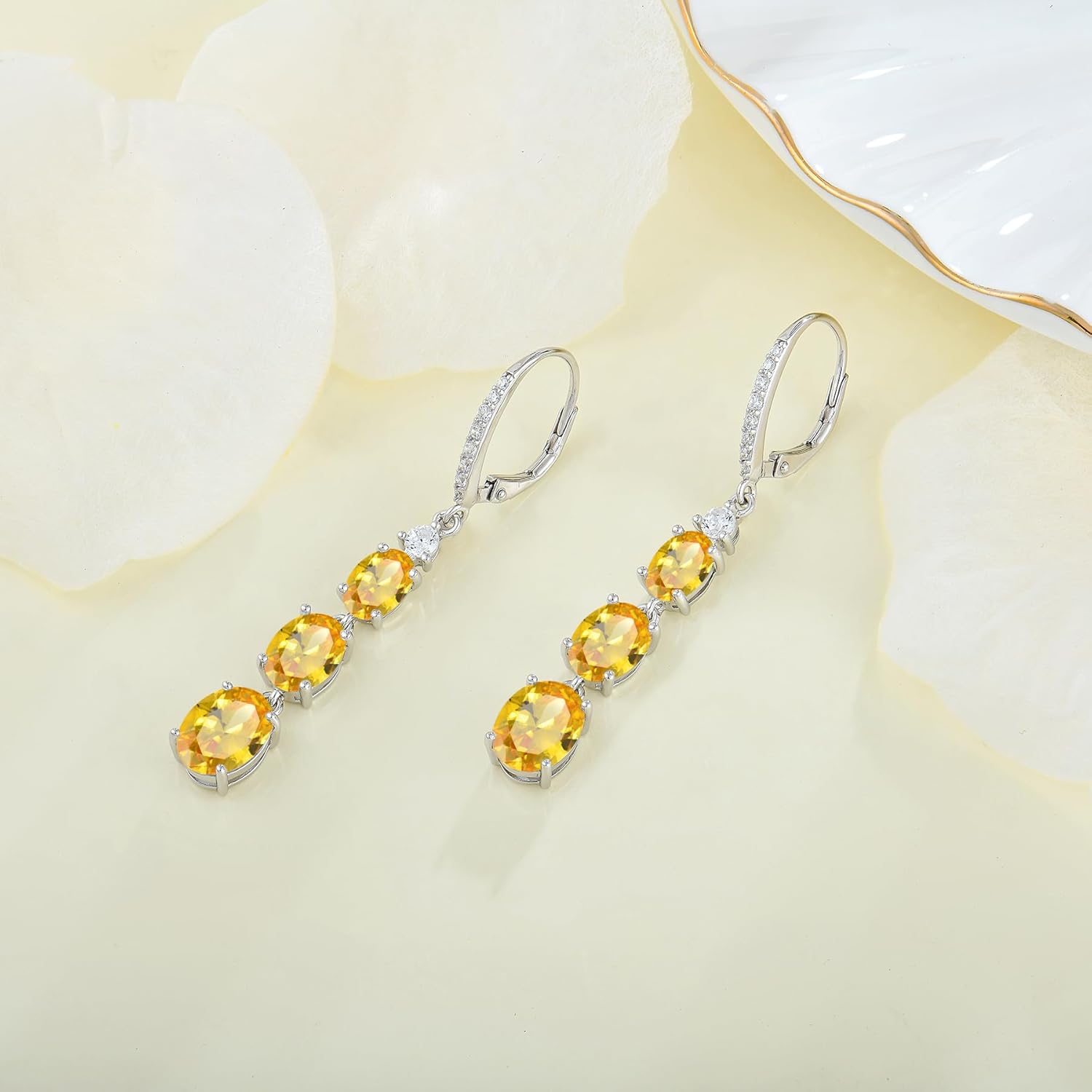 Women 925 Sterling Silver Birthstone 3-stone Leverback Drop Dangle Earrings 5A Cubic Zirconia Jewelry for Her - Image 5