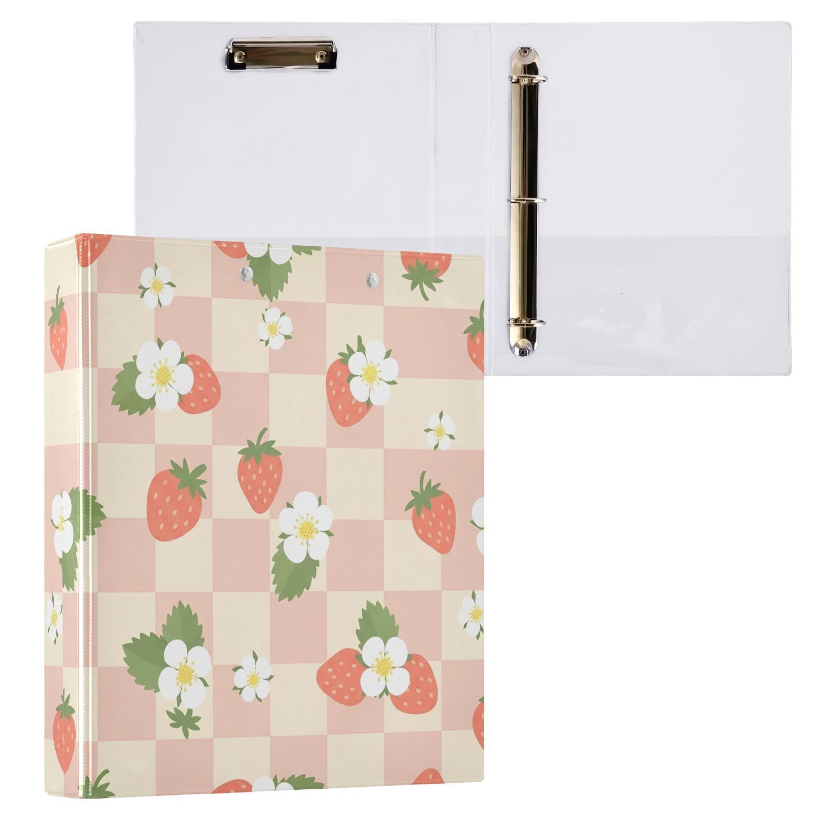 Raccoglitori a 3 anelli, 3,8 cm, motivo fiori di fragola, decorativi, con clip in metallo, formato A4, organizer per casa e ufficio, confezione da 2