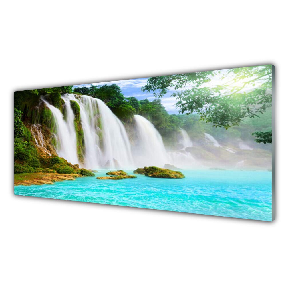 Impression sur verre acrylique 125x50cm Tulup - Tableau mural décoratif cascade et lac nature