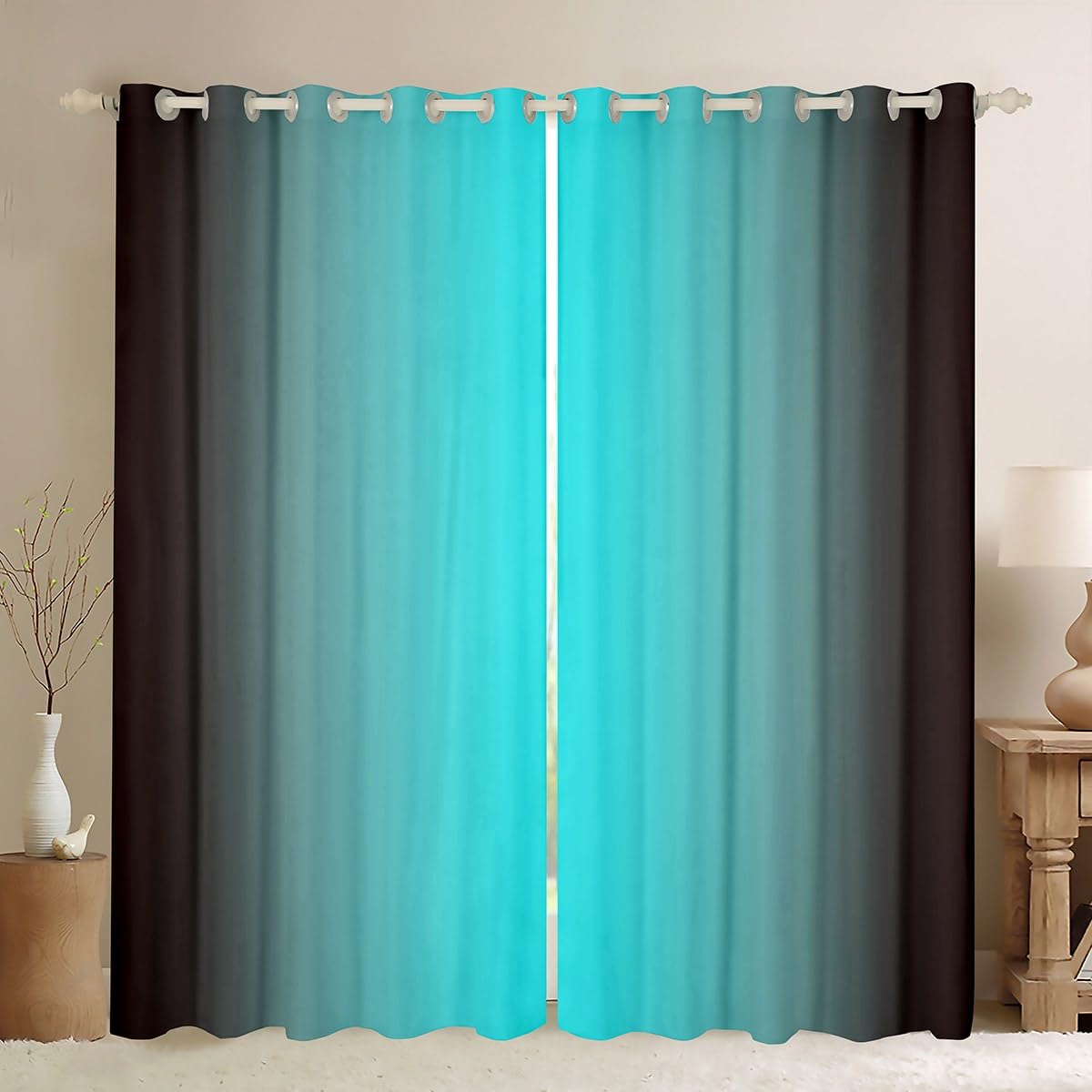 Homemissing Blue and Black Darkening Drapes Gradient Style Curtains for Bedroom Living Room For Kids Women Men Ombre 30%-50% Blackout Curtains Geometric Window Treatments W46*L54