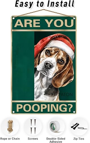Miniatura 5 de Letrero de metal con texto en inglés "Beagle" Are You Pooping de 12 x 8 pulgadas, letrero de Navidad vintage, con sombrero de Papá Noel, divertido