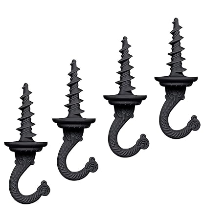 4 Sets Large Swag Ceiling Hooks Heavy Duty Swag Hook Driller Hook Indoor Outdoor for Hanging Plants Chandelier etc. (Black)