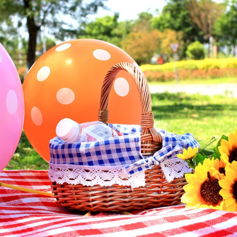 Outdoor Picnic Basket Rattan Willow Flower Basket Shopping Hotel Cleaning Tools Basket Rustic Basket with Lid (blue)
