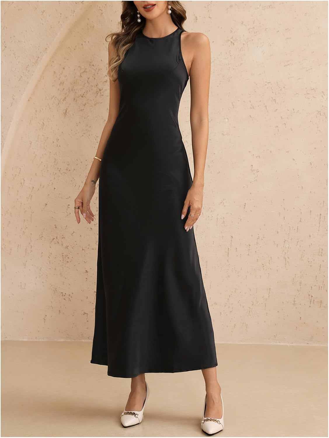 Women's Elegant Sleeveless Maxi Dress Crew Neck Business Cocktail Party Dresses - Image 5
