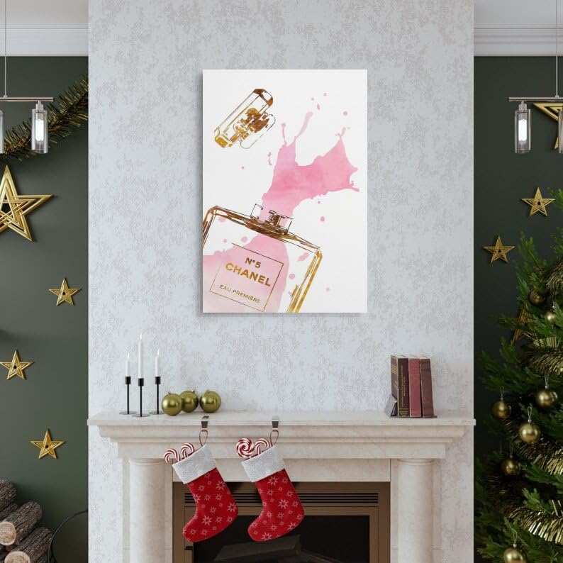 Image of BanLaArt Fashion Gold Perfume Bottle With Pink Splash Canvas Print Poster Decorative Painting Canvas Wall Art Picture Print Modern Family Bedroom Decor 08x12inch(20x30cm), style-2