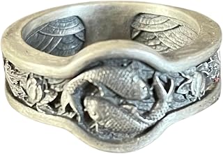 Koi Fish Ring, Sterling Silver Japanese Lotus Flower Band, Ornamental Men’s Wedding Ring, Yin Yang Symbol Ring, Japanese Art Jewelry, Ocean Inspired Wedding Band