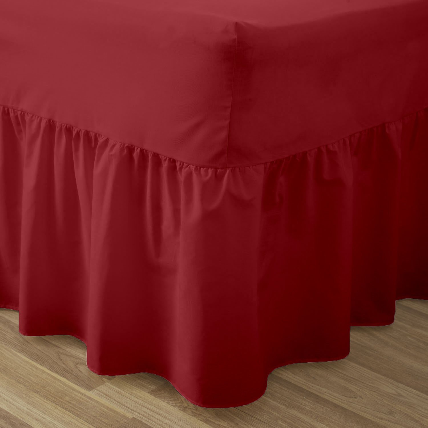EGYPTO Valance Sheet Frilled 100% Combed Polycotton - FIT OVER MATTRESS, Red, King Bed