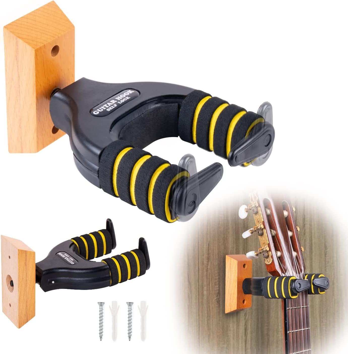 WESOLO Auto Lock Guitar Wall Hook for Acoustic Classical Electric Guitar Bass Mandolin