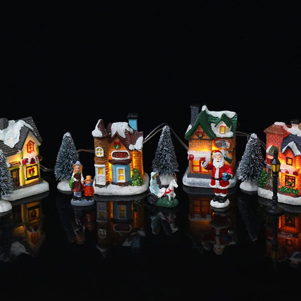 1set Led Light Christmas Village Decor Chic Resin Ornament for Home Xmas Decor for Living Room Bedroom Office Holiday Celebrations