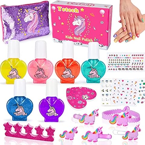 Lubibi 21 pcs Unicorn Nail Art Kit Paint & Sparkle Kids Water-Based Peel-off Nail Varnish Set with beautiful nail art stickers, Great Unicorn Gifts for Girls 4 5 6 7 8 9 Cover