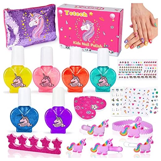 Lubibi Juego de Esmalte de uñas para Niñas,18 Piezas de Juguete de Maquillaje Cosméticos Lavables,no tóxico,con Pegatinas de uñas,Horquilla de Unicornio,Regalo de Princesa para Niñas de 4-8